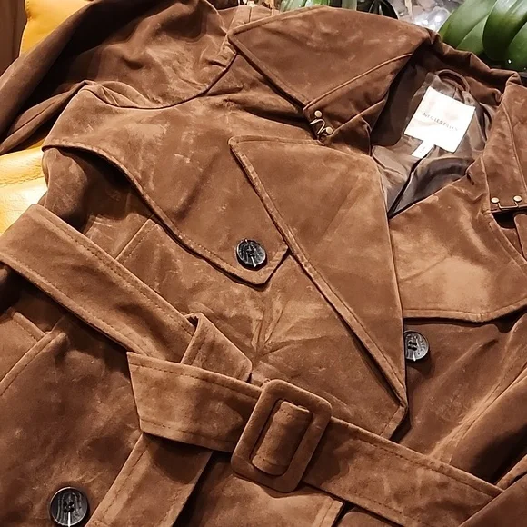 Corrin Faux Suede Trench Coat - Picture 5 of 16